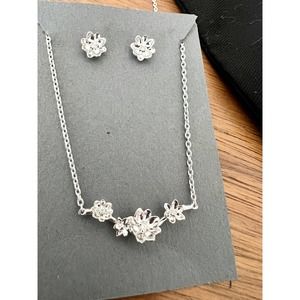 Sterling Silver Diamond Pendant Necklace and Earrings Set New